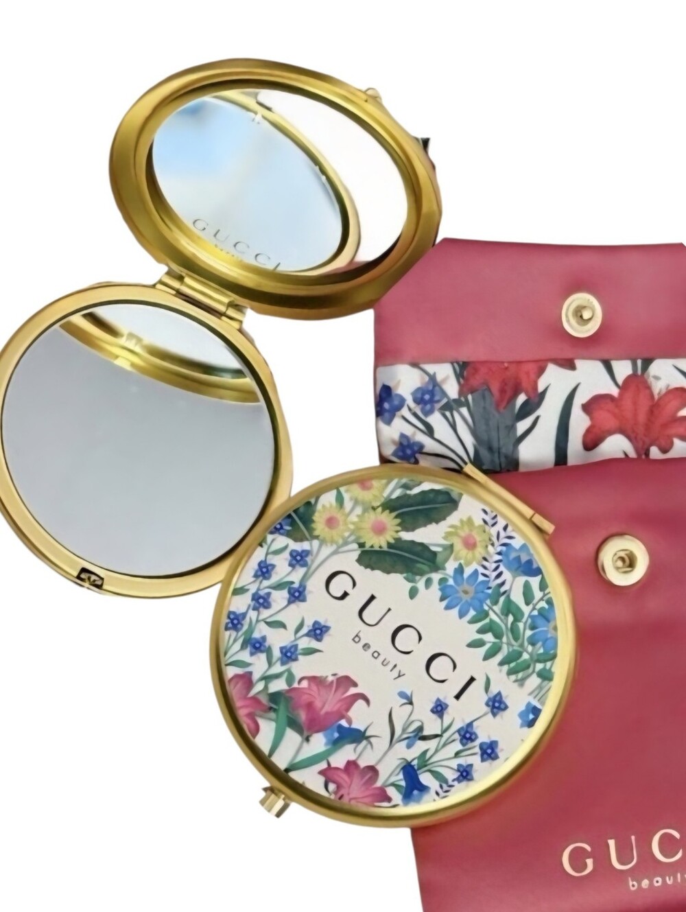 GUCCI Floral Beauty Compact Mirror With Pouch - GWP NWOT